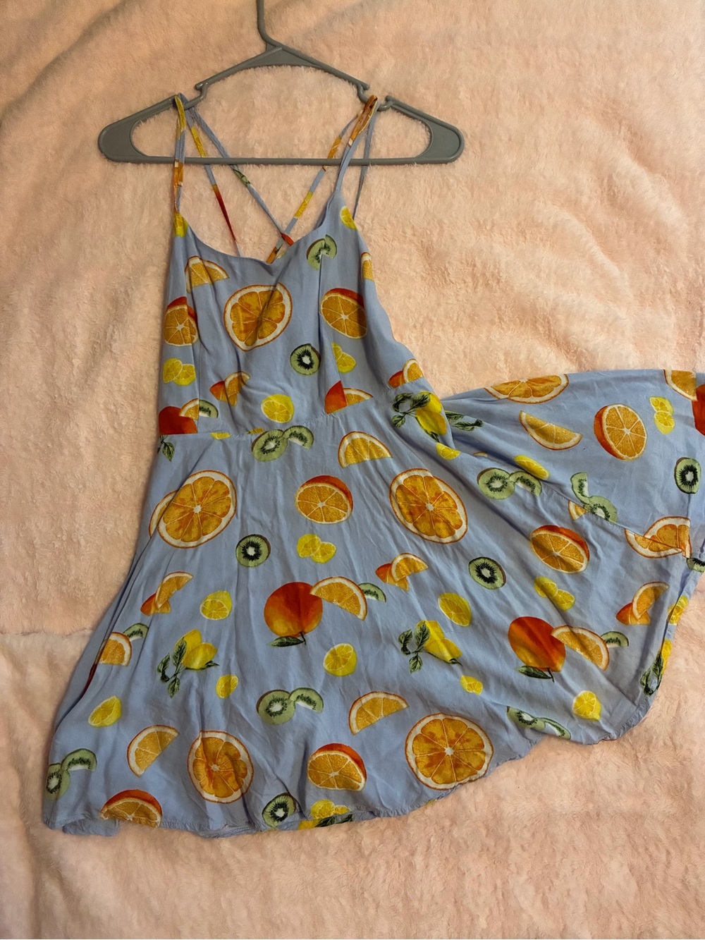 Forever 21 Light Blue Citrus-Print Mini Dress